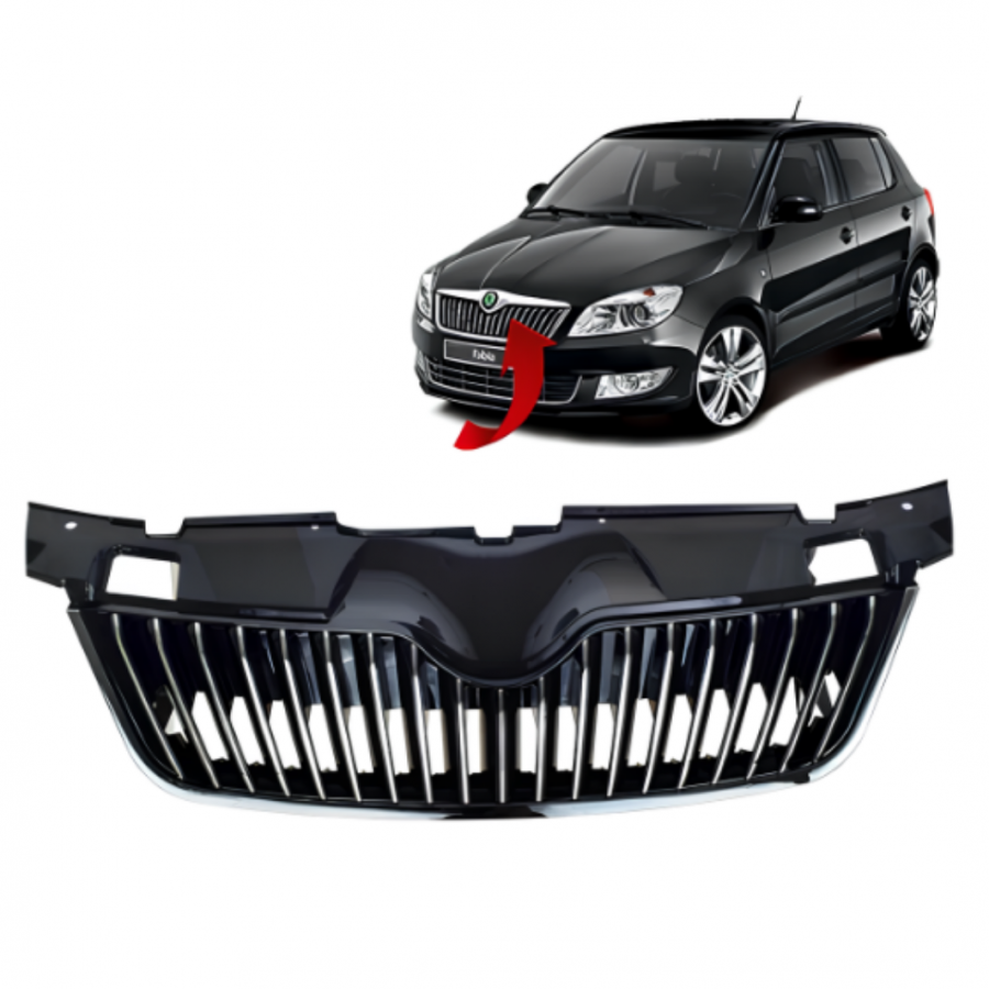 SKODA FABİA 2007-2010 ÖN PANJUR FULL KROM PARLAK SİYAH 5J0853668D